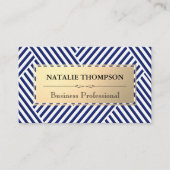 金属フレーム |青い白のパタストライプのーン 名刺 (正面)