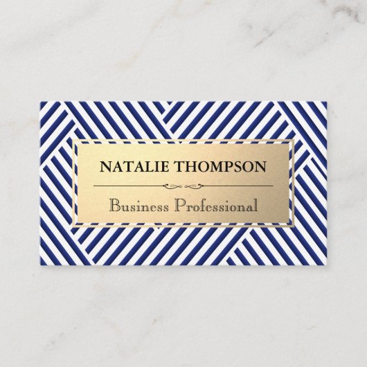 金属フレーム |青い白のパタストライプのーン 名刺 (正面)