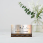 金属ブラシの背景 |ブラウンレザー 名刺 (スタンド正面)