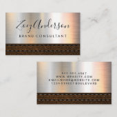 金属ブラシの背景 |ブラウンレザー 名刺 (正面/裏面)