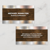 金属ブラシリベット | 木目の背景 名刺 (正面/裏面)