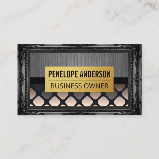 金属ブラシ仕上げ | ゴールドアンティークボーダー 名刺 (正面)