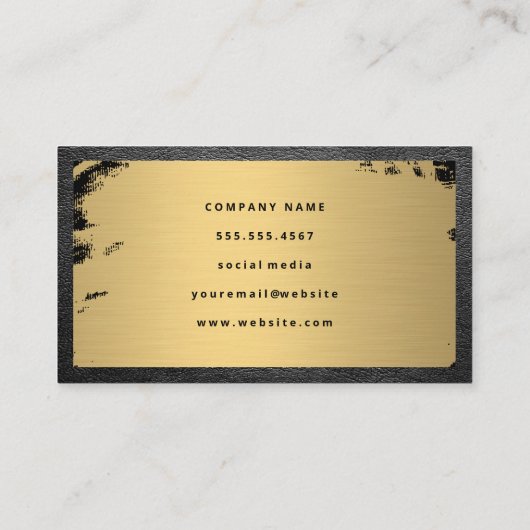 金属ブラシ加工金ゴールド |レザー縁ど 名刺 (裏面)