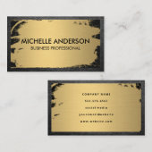 金属ブラシ加工金ゴールド |レザー縁ど 名刺 (正面/裏面)