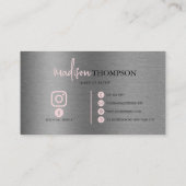 金属ブラシ鋼銀文字ピンクQRコード 名刺 (裏面)