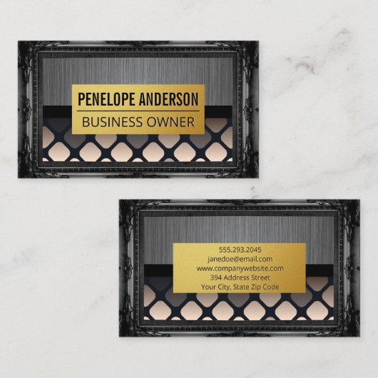 金属ブラシ |金ゴールドアンティーク縁ど 名刺 (正面/裏面)