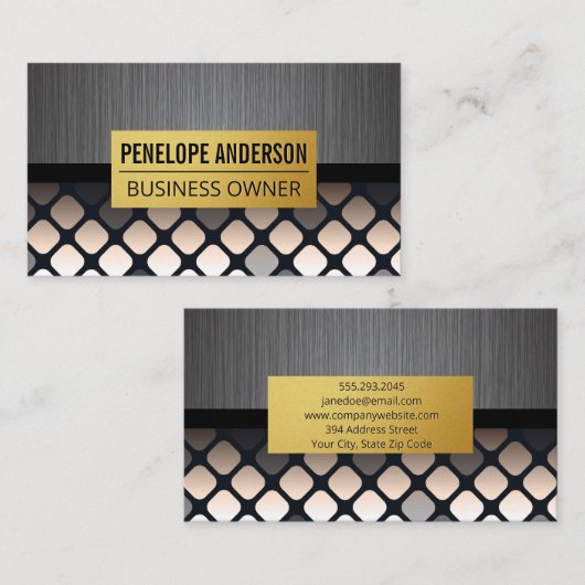 金属ブラシ |金ゴールド縁ど |幾何学的パターン 名刺 (正面/裏面)