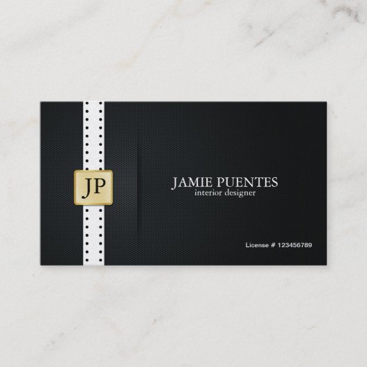 金属プラチナ金ゴールド及び黒いインテリア・デザイン 名刺 (正面)