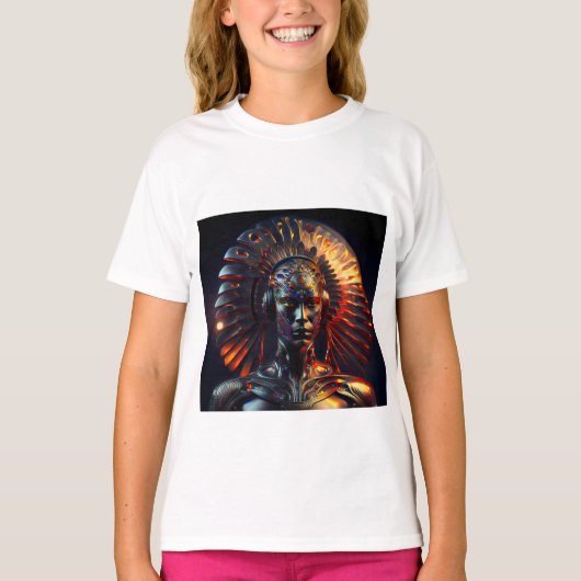 金属ヘアドレを有するエイリアン女性 Tシャツ (正面)