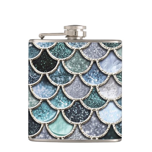 金属ホイルのグリッターのMermaidscalesの銀製のスケール フラスク (正面)
