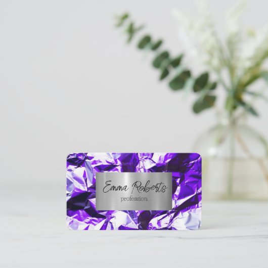 金属ホログラフィック鮮やかなバイオレットアルミニウム箔 名刺 (スタンド正面)