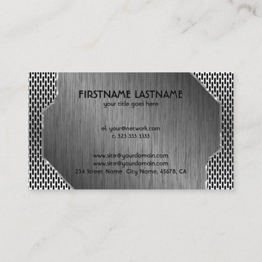 金属マッシュおよびブラシをかけられた鋼鉄名刺 名刺 (裏面)