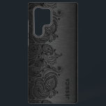 金属ミニマル金ゴールド背景サムスンgala samsung galaxy s22 ultraケース<br><div class="desc">ブラックのフローラペイズリーレースでダークグレーの金属デザインブラシ付きアルミニウムの外観のイメージ。カスタマイズ可能でオプションのモノグラム</div>