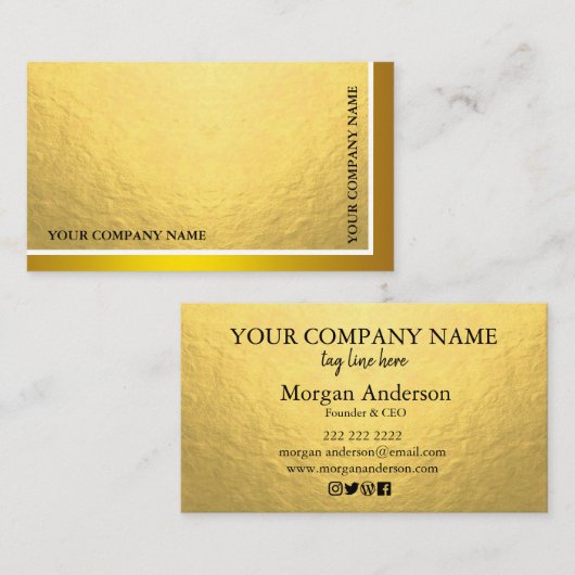 金属モダンシミニマルーンおよびフォイル金ゴールド 名刺 (正面/裏面)