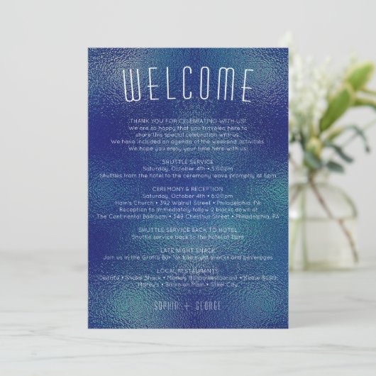 金属モダン箔の旅結婚行の歓迎 招待状 (スタンド正面)