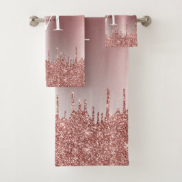 金属モノグラムのバラ金ゴールド滴下グリッター バスタオルセット