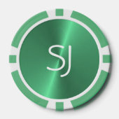 金属モノグラムグリーン光沢 ポーカーチップ (正面)