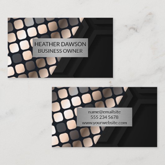 金属ラックスパターン |黒の幾何学的 名刺 (正面/裏面)