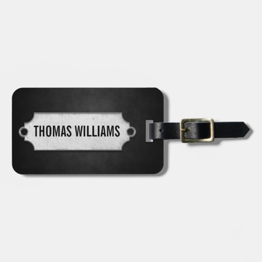 金属ラベルの黒い柔らかい質感 ラゲッジタグ (正面横)