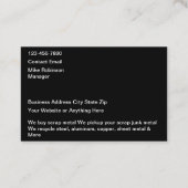 金属リサイクルおよびジャンクヤードの名刺 名刺 (裏面)