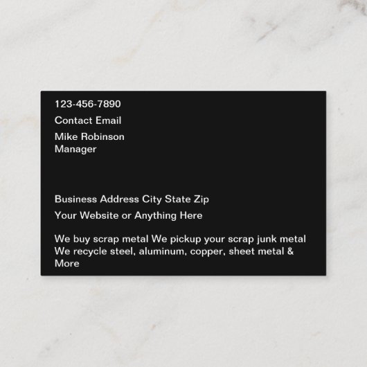 金属リサイクルおよびジャンクヤードの名刺 名刺 (裏面)