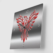 金属一見に上がる赤い様式化されたフェニックス スクエア壁時計 (傾斜)