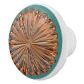 金属円形浮彫りがアール・デコの銅によっておよびティール(緑がかった色)は開花します セラミックノブ (右)