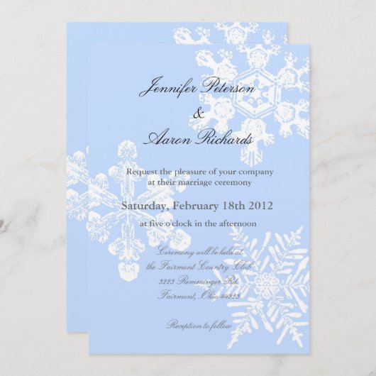 金属冬の雪片の結婚式招待状 招待状 (正面/裏面)