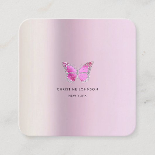 金属効果のバタフフェイクロのロゴ スクエア名刺 (正面)