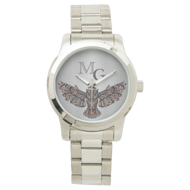 金属化フクロウの芸術 腕時計 (正面)