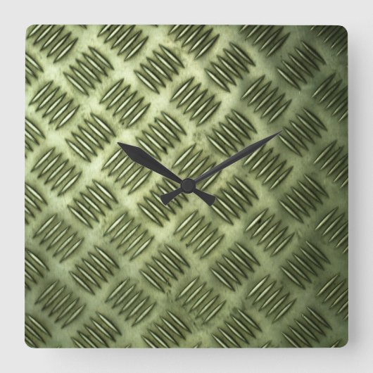 金属市松模様に鋼床材（斜めテクスチャ） スクエア壁時計 (正面)