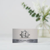 金属建築ロゴ | 鋼の背景 名刺 (スタンド正面)