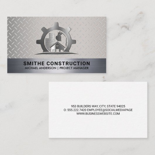 金属建築ロゴ | 鋼の背景 名刺 (正面/裏面)