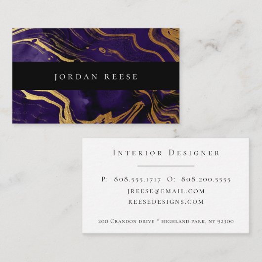 金属抽象的で不機嫌なすみれ色の金ゴールド 名刺 (正面/裏面)