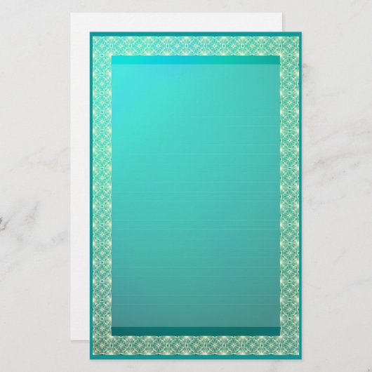 金属文房具の裏地ティール（緑がかった色）レース 便箋 (正面/裏面)