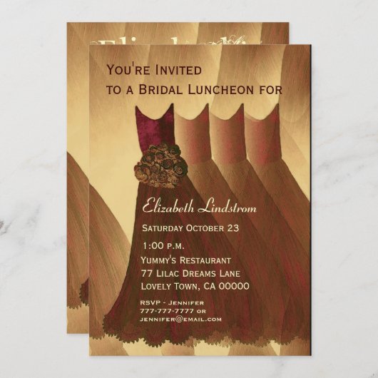 金属新婦付添人のブランチチョコレート金ゴールドの服 招待状 (正面/裏面)