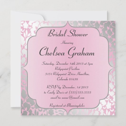 金属明るいピンクのブライダルシャワーの招待状 招待状 (正面)