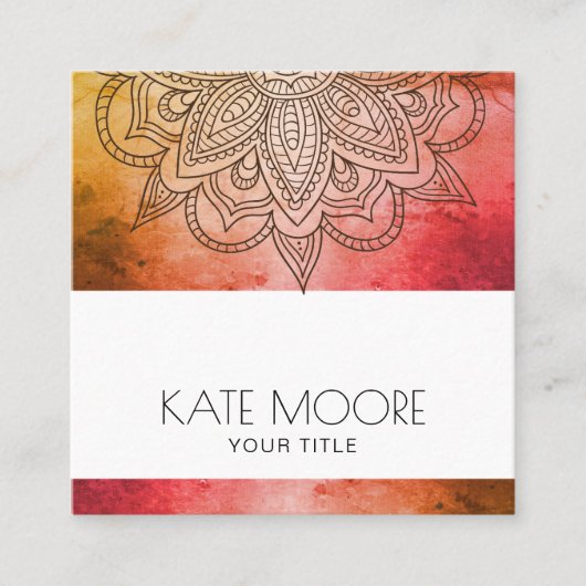 金属曼荼羅の記号のホリスティック スクエア名刺 (正面)