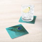 金属水の青い孔雀の羽 スクエアペーパーコースター (インサイチュ)