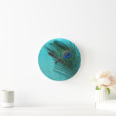 金属水の青い孔雀の羽 ラウンド壁時計 (ホーム)