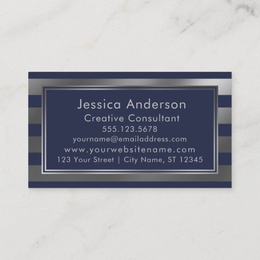 金属滑らかでフェイクな銀ぱくおよび海軍は縞で飾ります 名刺 (裏面)