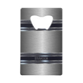 金属灰色のテクスチャ工業幾何学デザイン クレジットカード栓抜き (正面)