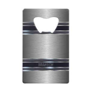 金属灰色のテクスチャ工業幾何学デザイン クレジットカード栓抜き