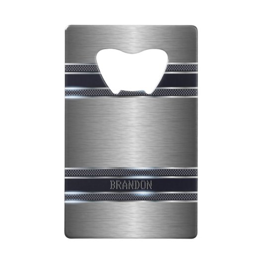 金属灰色のテクスチャ工業幾何学デザイン クレジットカード栓抜き (裏面)