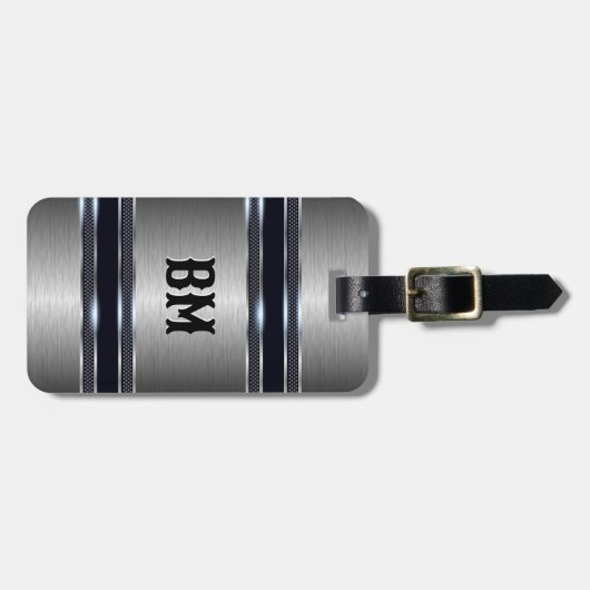 金属灰色の工業幾何学的デザイン ラゲッジタグ (正面横)