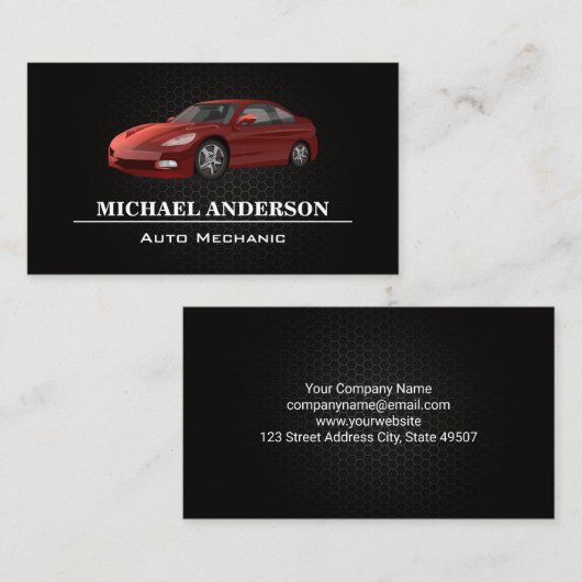 金属炭素パターン |赤い車のロゴ 名刺 (正面/裏面)