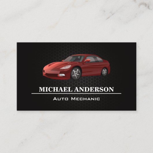 金属炭素パターン |赤い車のロゴ 名刺 (正面)