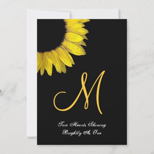 金属紙を結婚する黄色および黒いヒマワリ 招待状 (裏面)