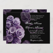 金属紫色のバラの結婚式招待状 招待状 (正面/裏面)