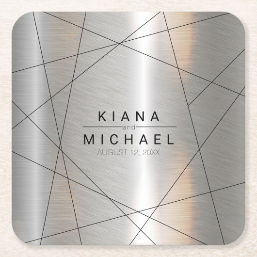 金属結婚幾何学銀/黒ID648 スクエアペーパーコースター (正面)